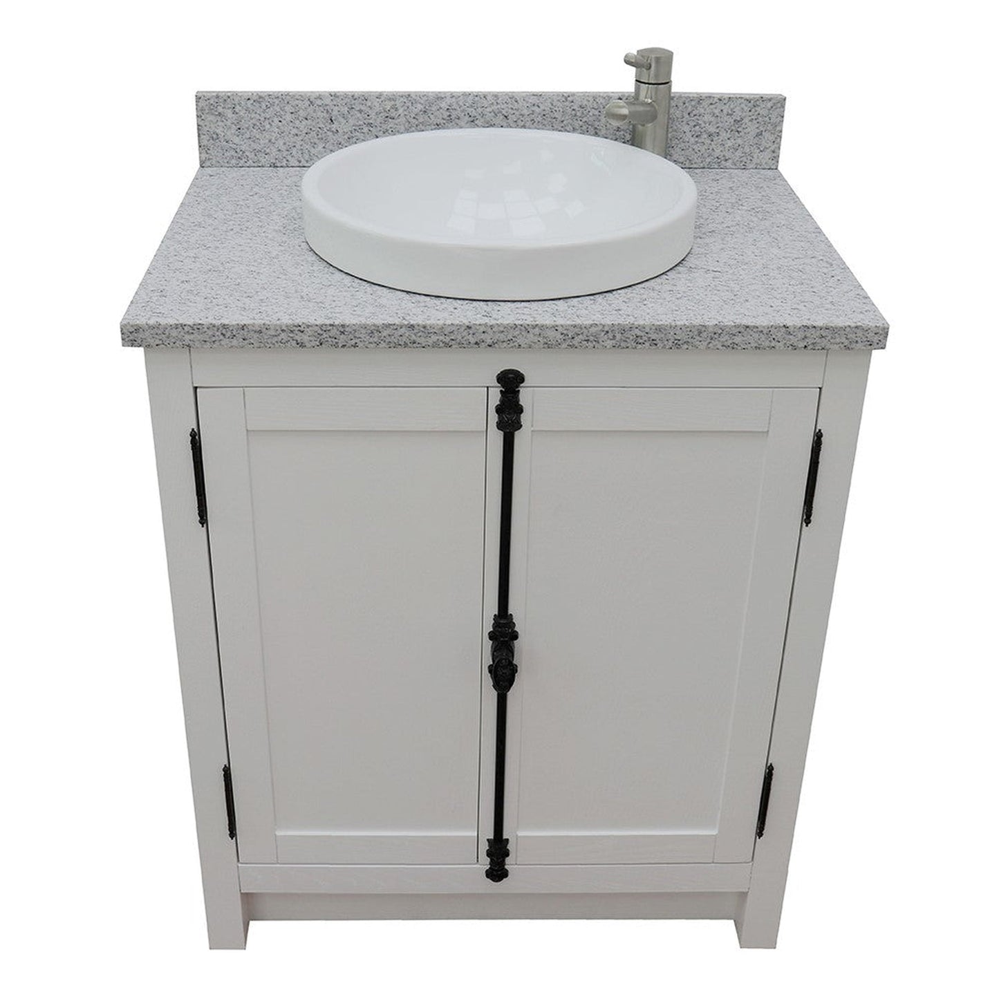 Bellaterra Home Plantation 31" 2-Door Glacier Ash Freestanding Vanity Set With Ceramic Vessel Sink and Gray Granite Top