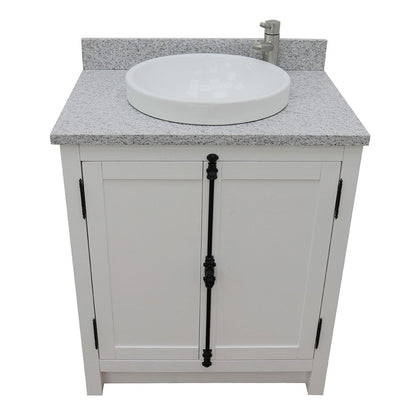 Bellaterra Home Plantation 31" 2-Door Glacier Ash Freestanding Vanity Set With Ceramic Vessel Sink and Gray Granite Top