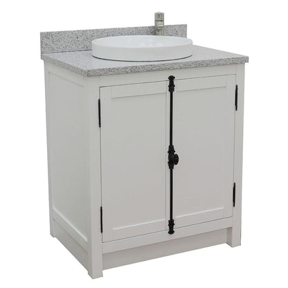 Bellaterra Home Plantation 31" 2-Door Glacier Ash Freestanding Vanity Set With Ceramic Vessel Sink and Gray Granite Top