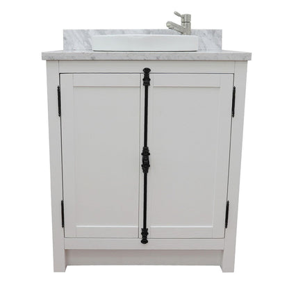 Bellaterra Home Plantation 31" 2-Door Glacier Ash Freestanding Vanity Set With Ceramic Vessel Sink and White Carrara Marble Top