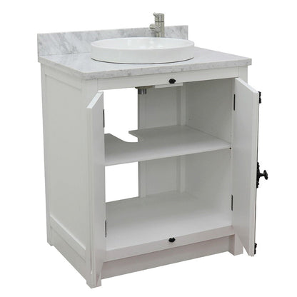 Bellaterra Home Plantation 31" 2-Door Glacier Ash Freestanding Vanity Set With Ceramic Vessel Sink and White Carrara Marble Top