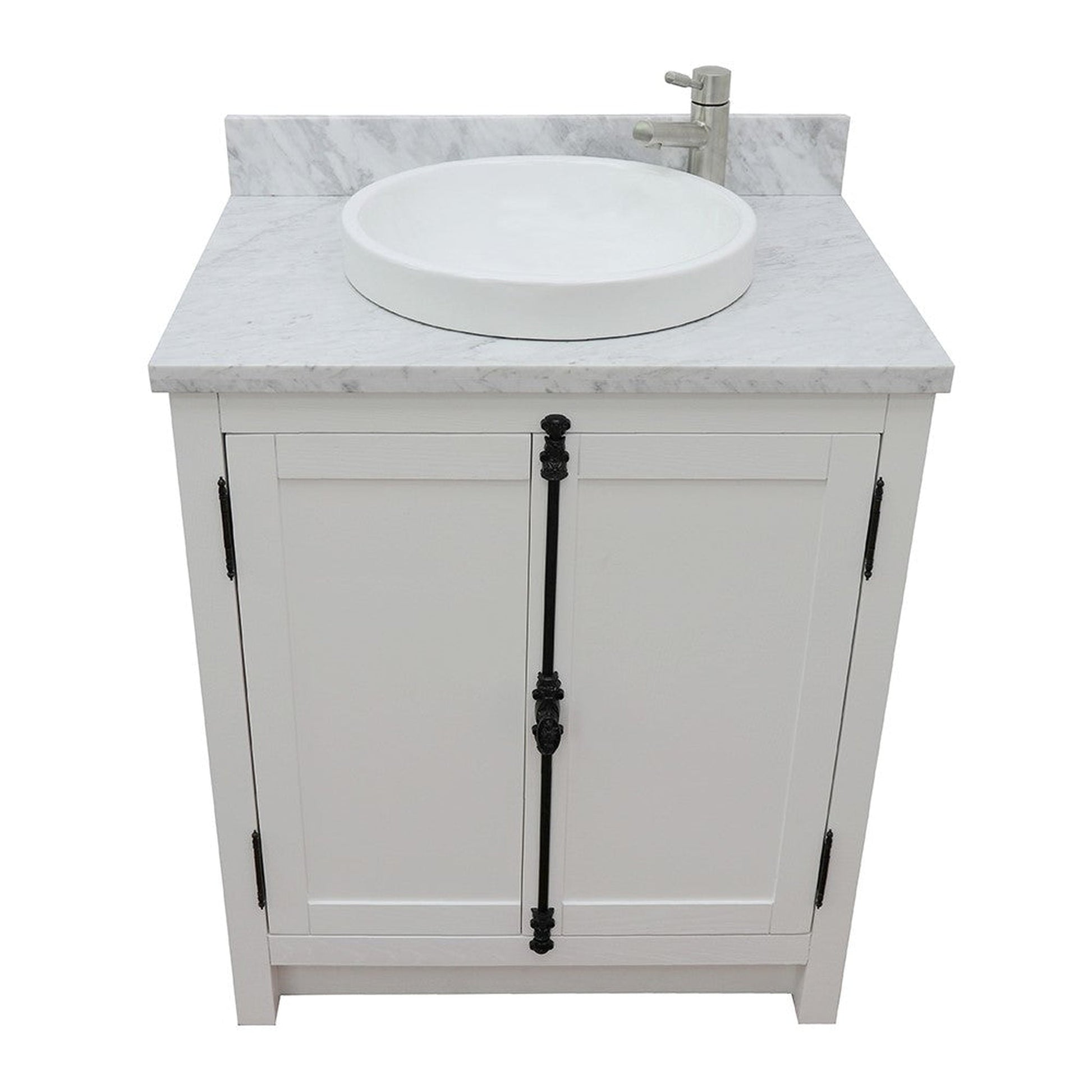 Bellaterra Home Plantation 31" 2-Door Glacier Ash Freestanding Vanity Set With Ceramic Vessel Sink and White Carrara Marble Top