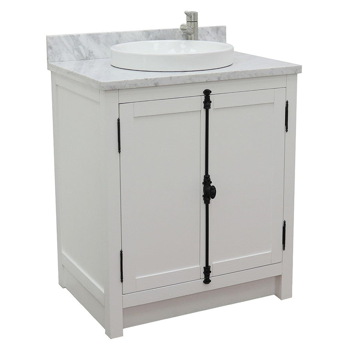 Bellaterra Home Plantation 31" 2-Door Glacier Ash Freestanding Vanity Set With Ceramic Vessel Sink and White Carrara Marble Top