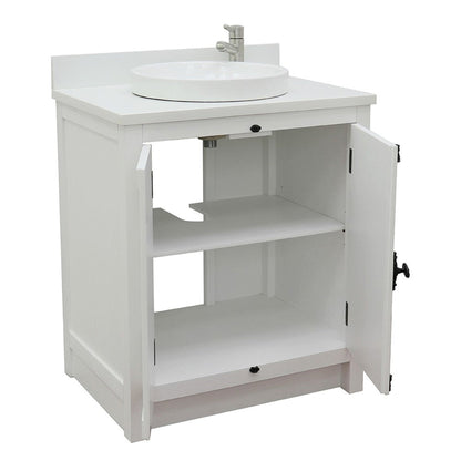 Bellaterra Home Plantation 31" 2-Door Glacier Ash Freestanding Vanity Set With Ceramic Vessel Sink and White Quartz Top