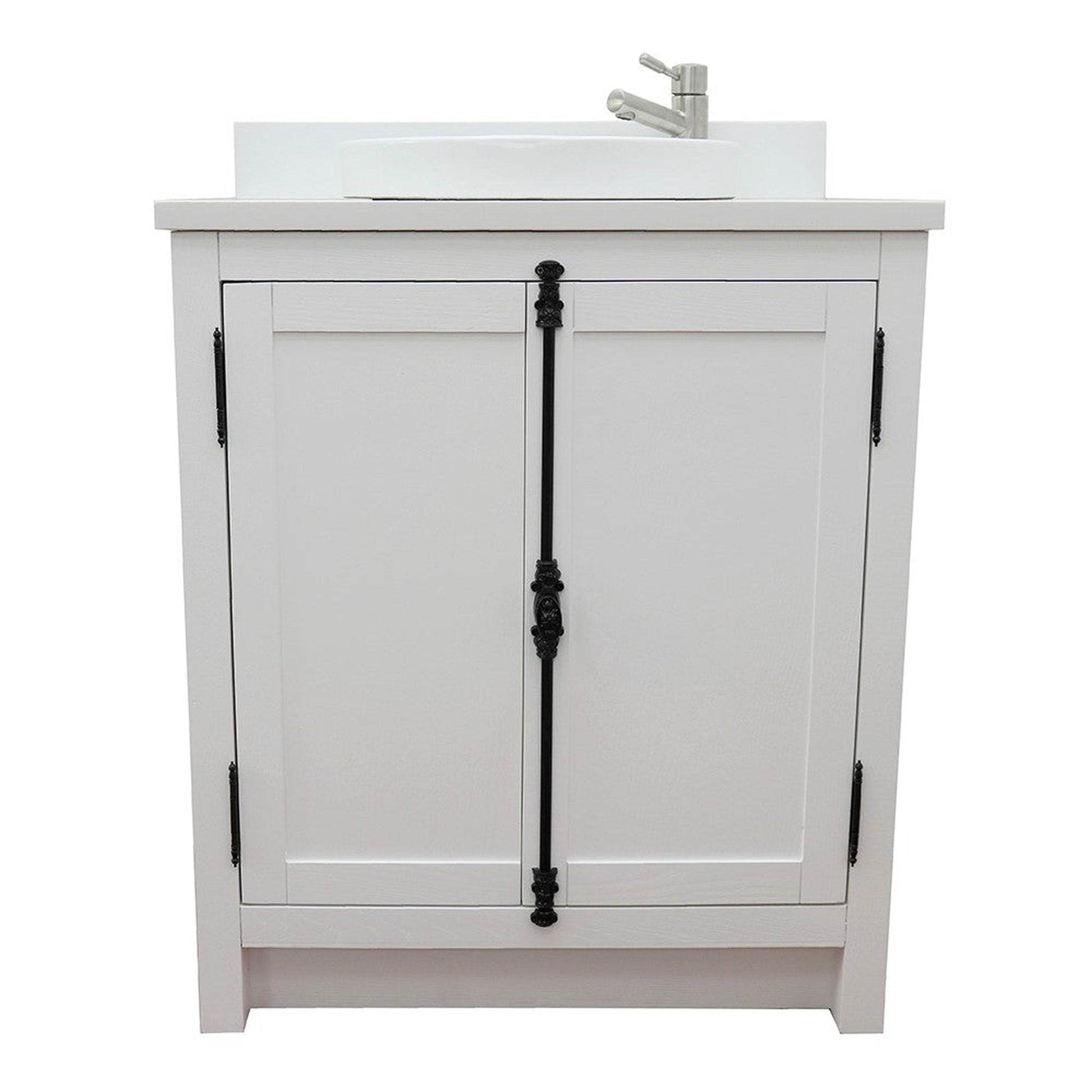 Bellaterra Home Plantation 31" 2-Door Glacier Ash Freestanding Vanity Set With Ceramic Vessel Sink and White Quartz Top