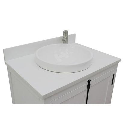 Bellaterra Home Plantation 31" 2-Door Glacier Ash Freestanding Vanity Set With Ceramic Vessel Sink and White Quartz Top