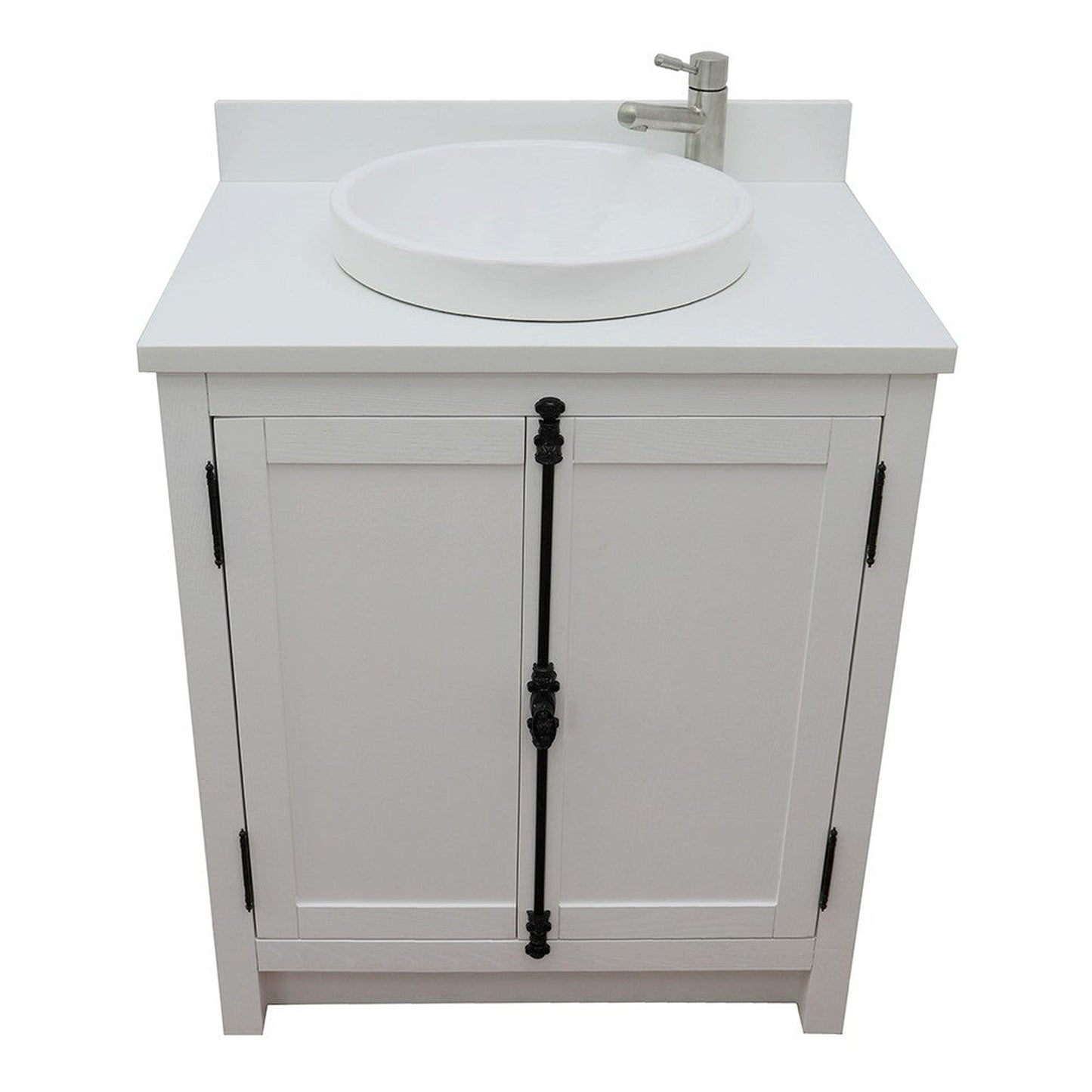 Bellaterra Home Plantation 31" 2-Door Glacier Ash Freestanding Vanity Set With Ceramic Vessel Sink and White Quartz Top