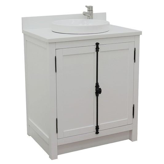 Bellaterra Home Plantation 31" 2-Door Glacier Ash Freestanding Vanity Set With Ceramic Vessel Sink and White Quartz Top