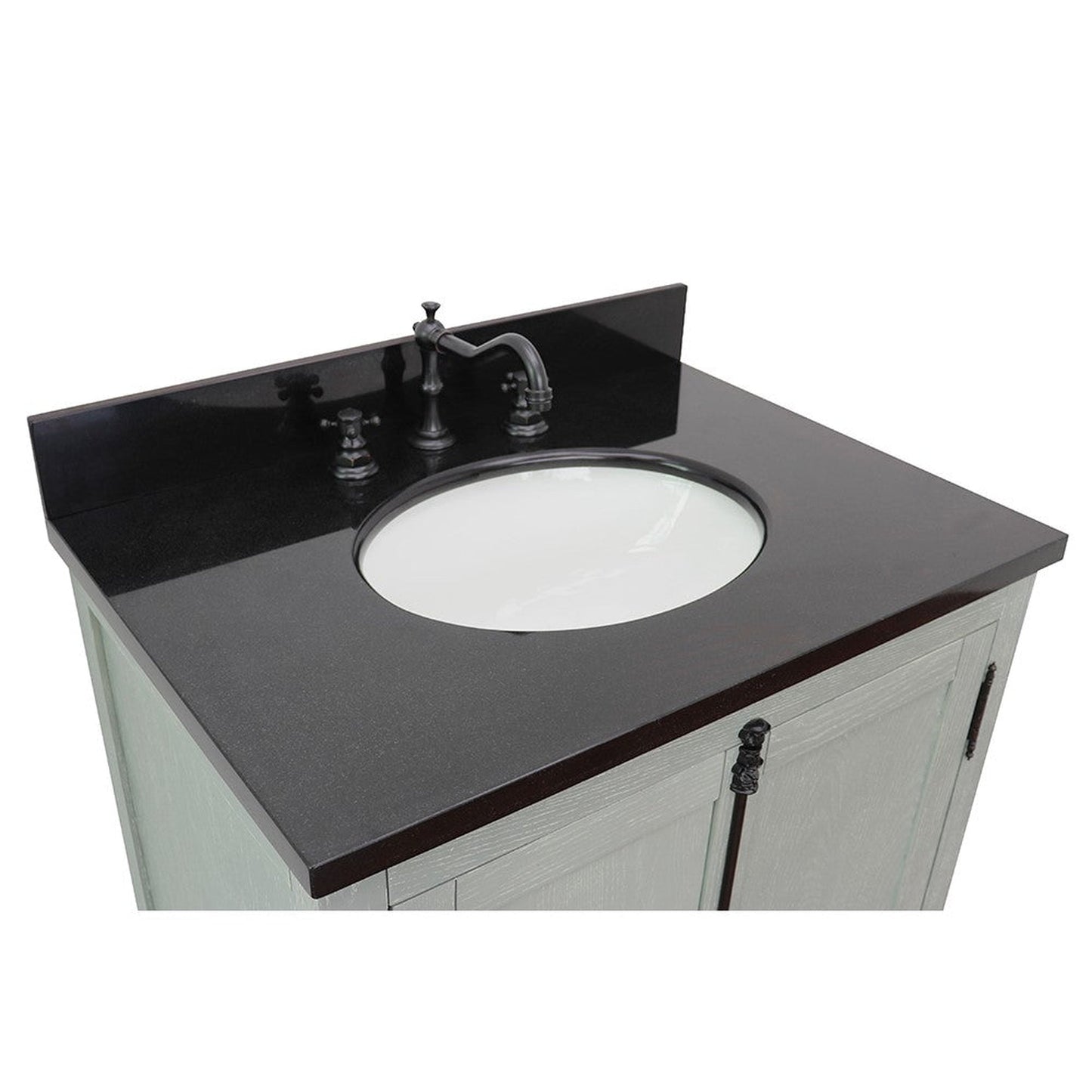 Bellaterra Home Plantation 31" 2-Door Gray Ash Freestanding Vanity Set With Ceramic Undermount Oval Sink and Black Galaxy Top