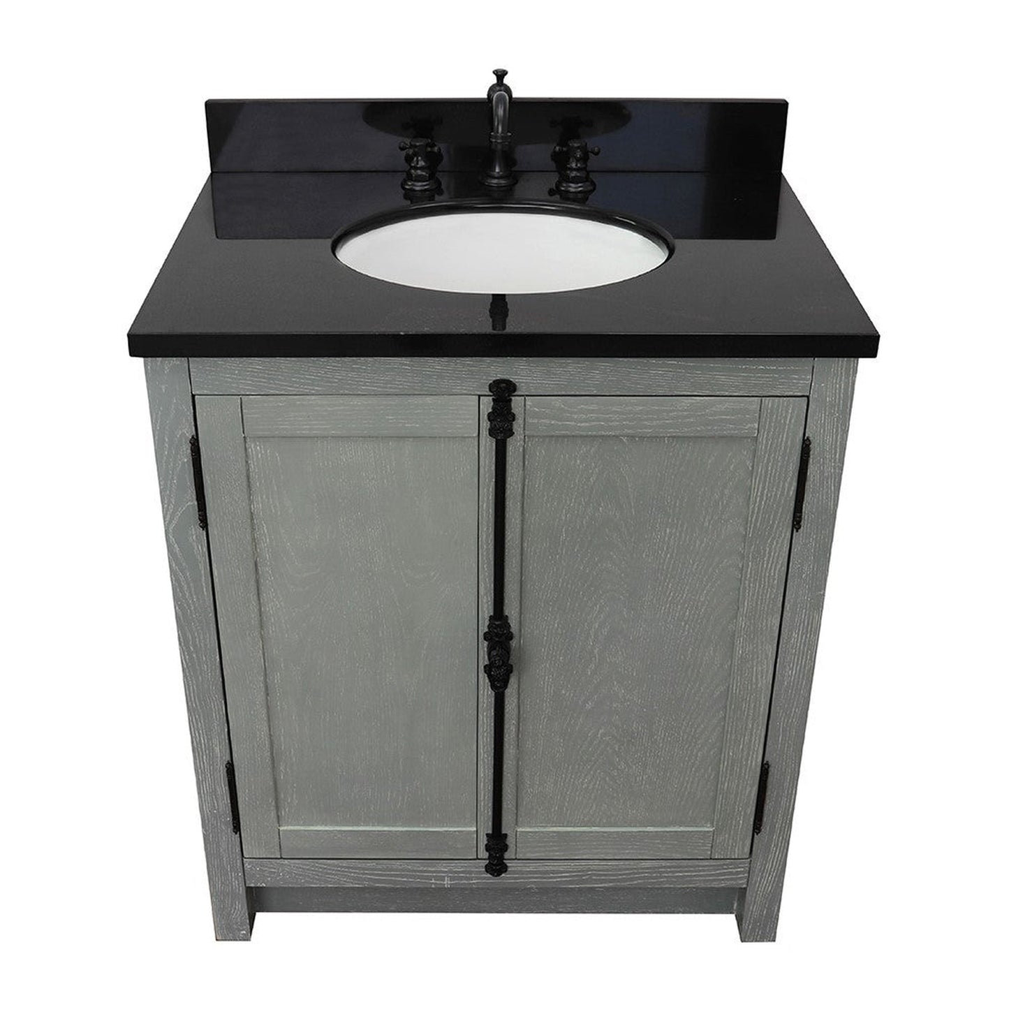 Bellaterra Home Plantation 31" 2-Door Gray Ash Freestanding Vanity Set With Ceramic Undermount Oval Sink and Black Galaxy Top