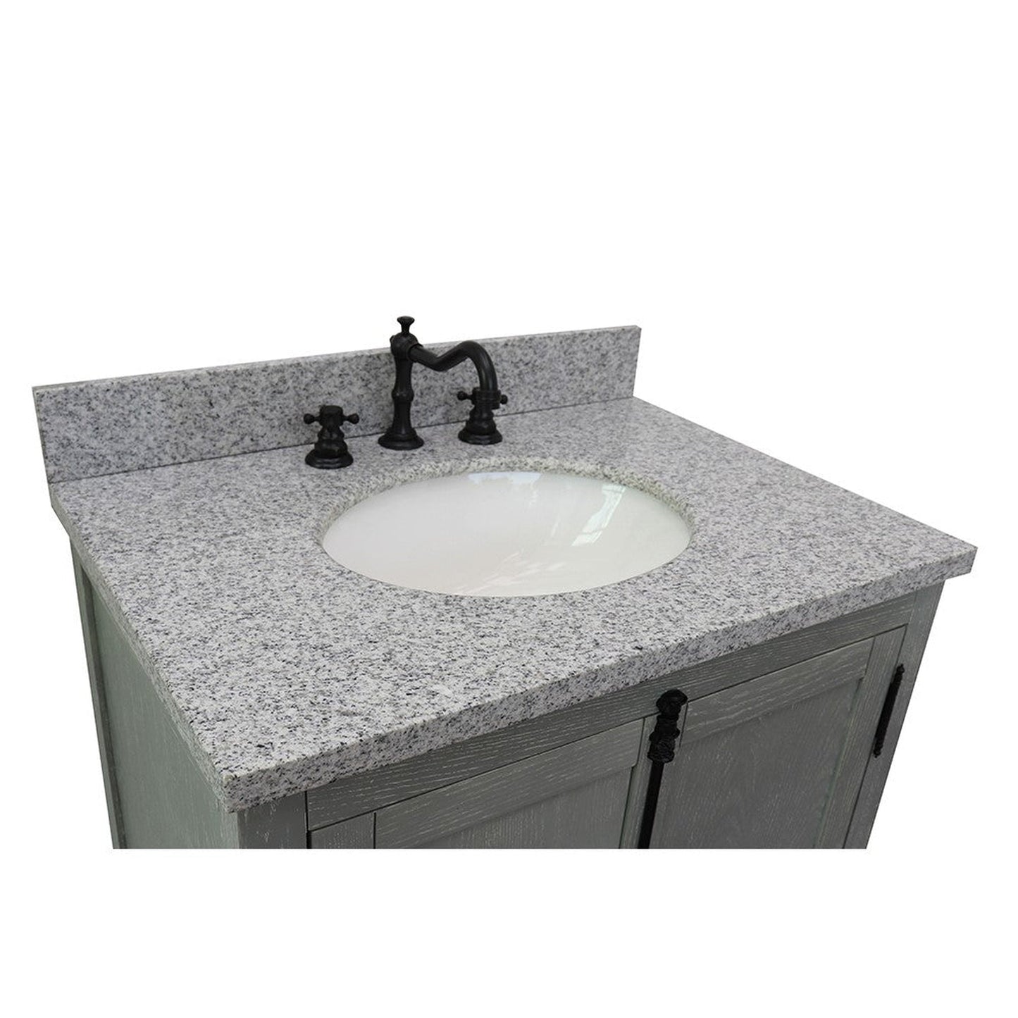 Bellaterra Home Plantation 31" 2-Door Gray Ash Freestanding Vanity Set With Ceramic Undermount Oval Sink and Gray Granite Top