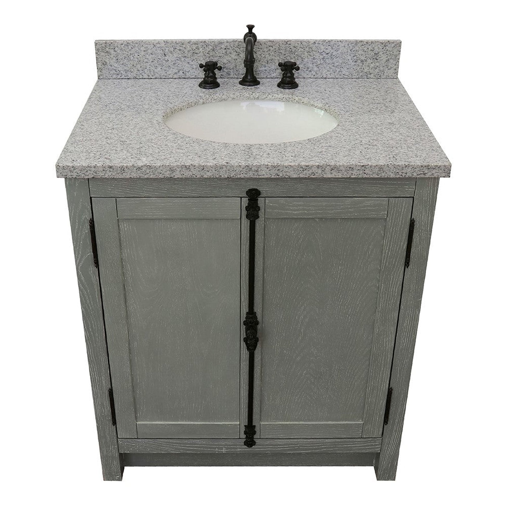 Bellaterra Home Plantation 31" 2-Door Gray Ash Freestanding Vanity Set With Ceramic Undermount Oval Sink and Gray Granite Top