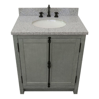 Bellaterra Home Plantation 31" 2-Door Gray Ash Freestanding Vanity Set With Ceramic Undermount Oval Sink and Gray Granite Top