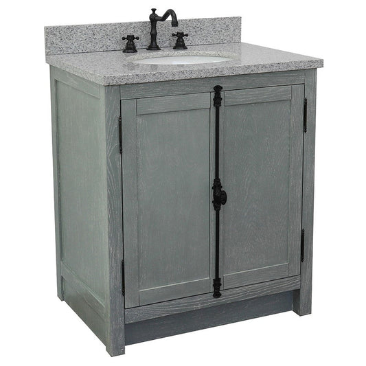 Bellaterra Home Plantation 31" 2-Door Gray Ash Freestanding Vanity Set With Ceramic Undermount Oval Sink and Gray Granite Top