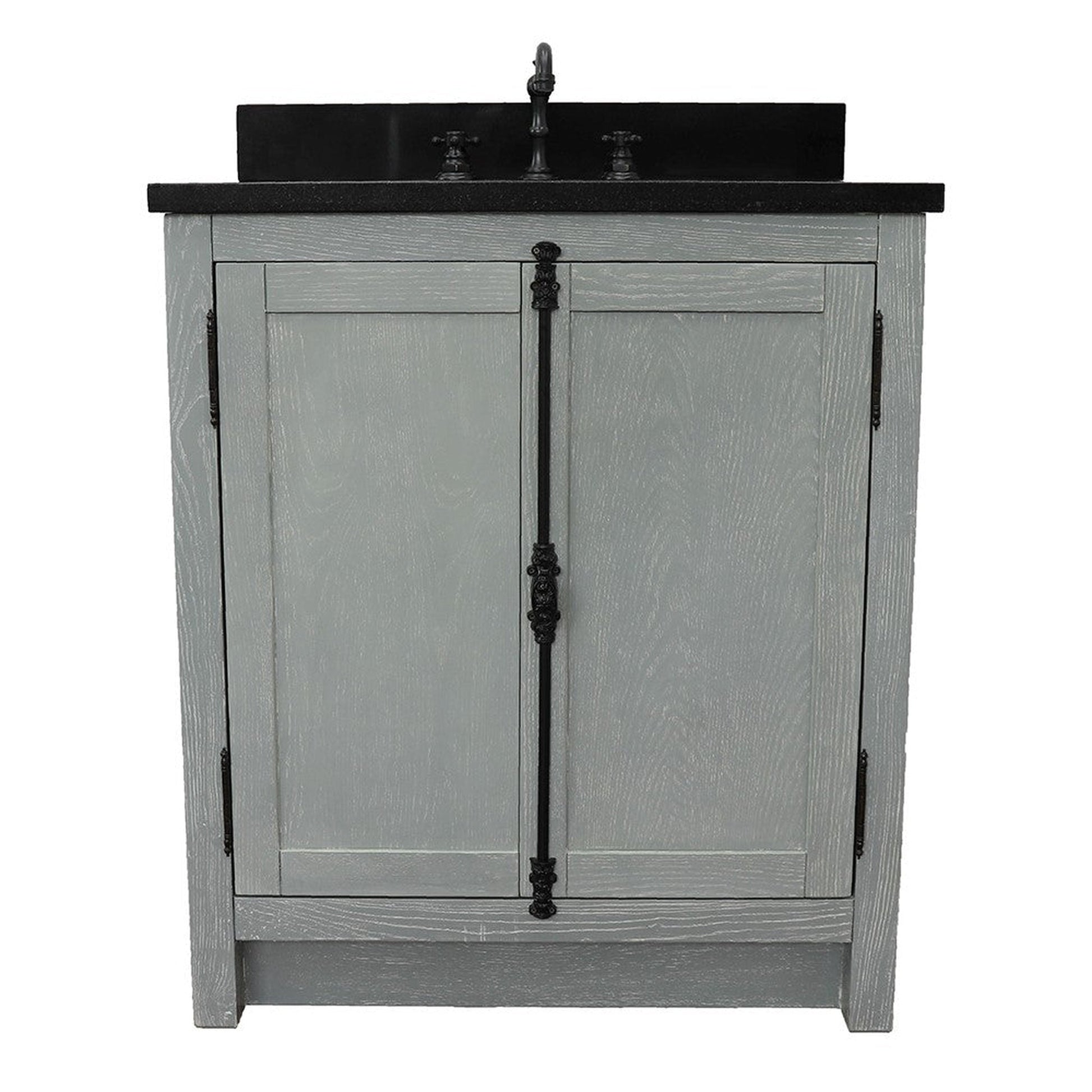 Bellaterra Home Plantation 31" 2-Door Gray Ash Freestanding Vanity Set With Ceramic Undermount Rectangular Sink and Black Galaxy Top