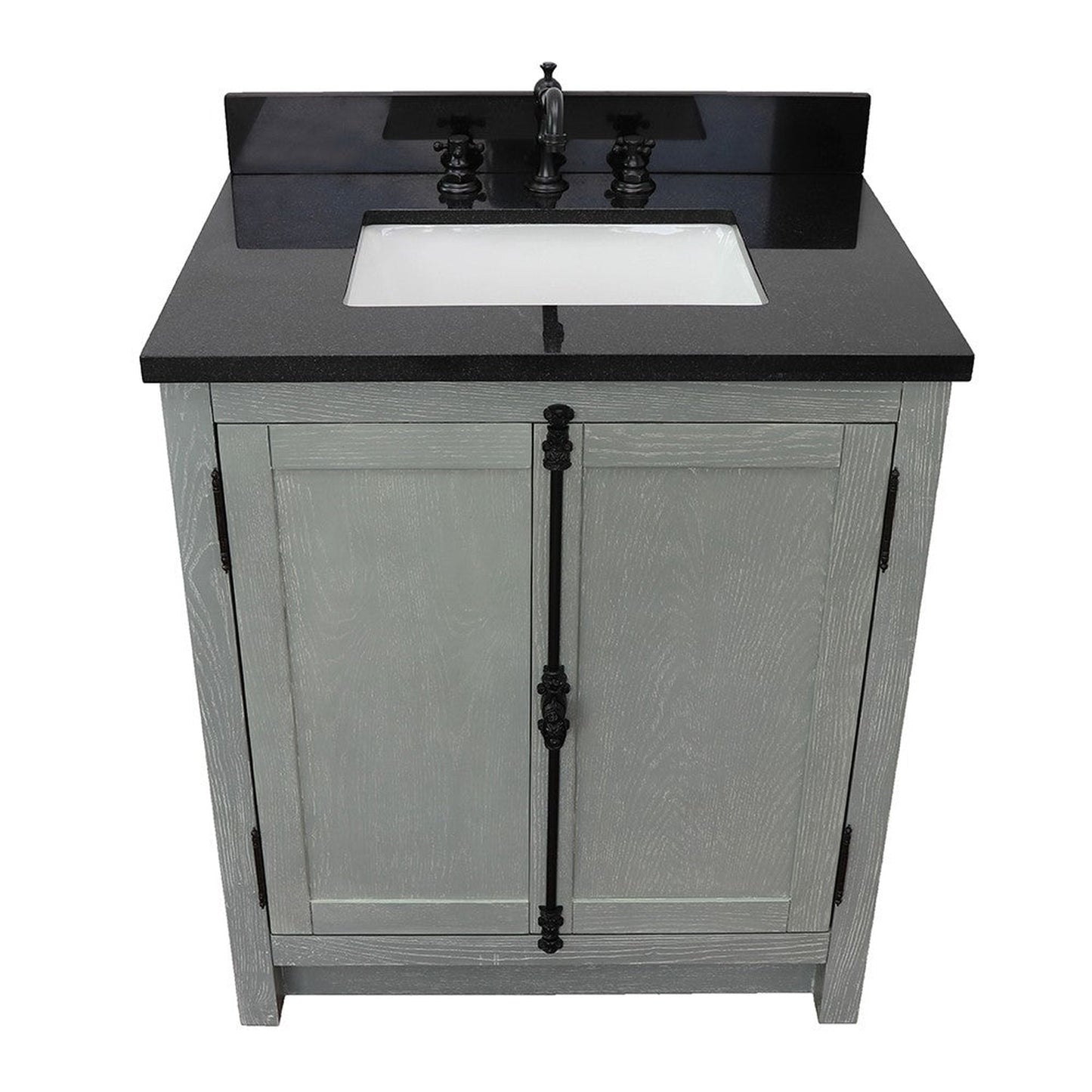 Bellaterra Home Plantation 31" 2-Door Gray Ash Freestanding Vanity Set With Ceramic Undermount Rectangular Sink and Black Galaxy Top