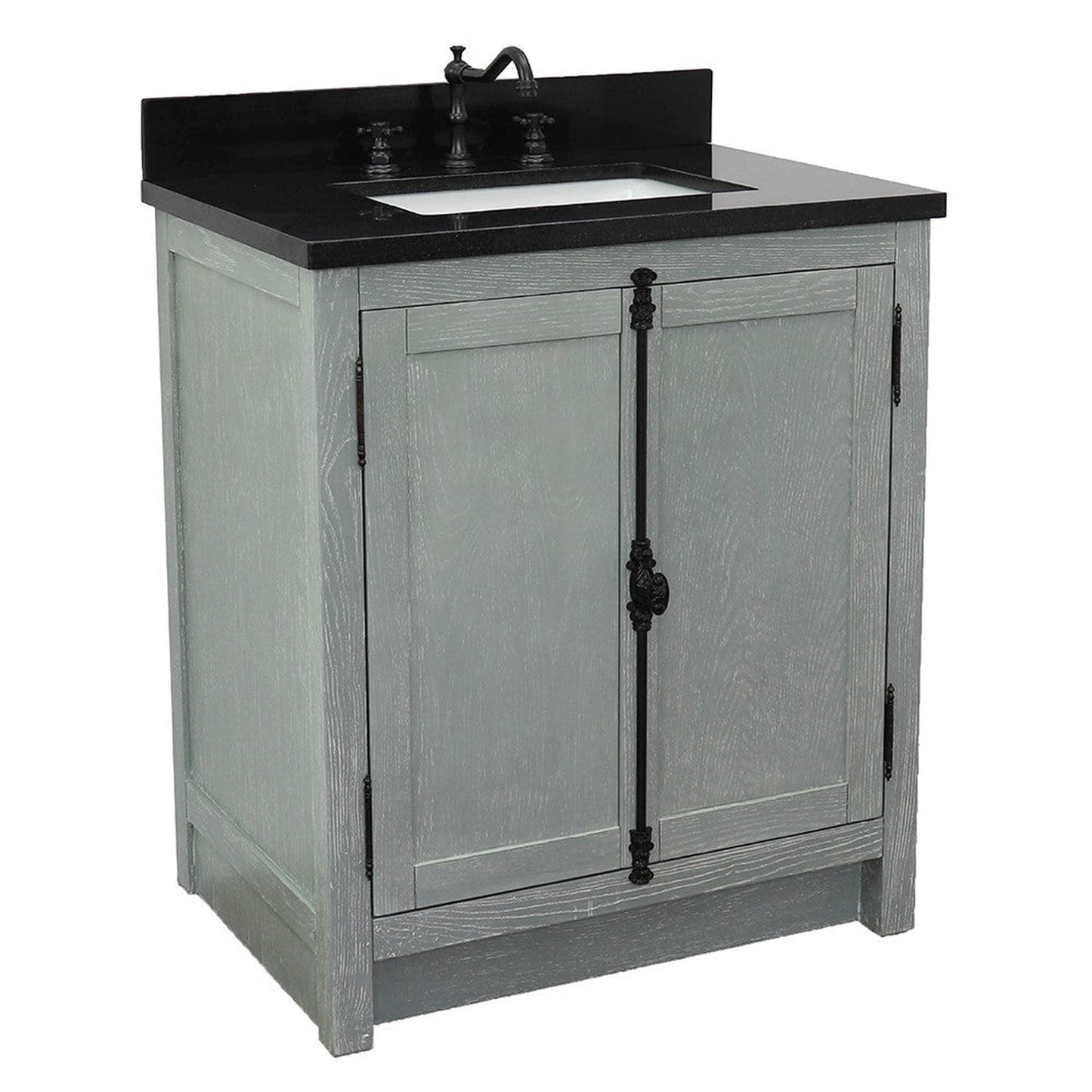 Bellaterra Home Plantation 31" 2-Door Gray Ash Freestanding Vanity Set With Ceramic Undermount Rectangular Sink and Black Galaxy Top