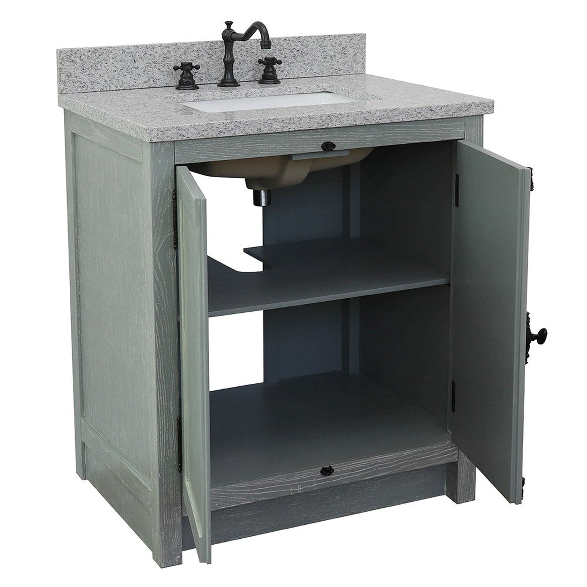 Bellaterra Home Plantation 31" 2-Door Gray Ash Freestanding Vanity Set With Ceramic Undermount Rectangular Sink and Gray Granite Top