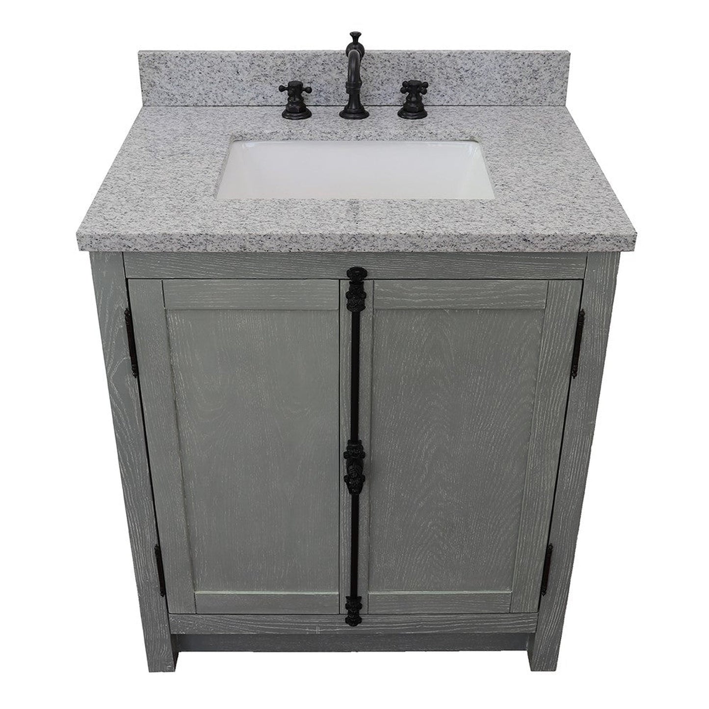 Bellaterra Home Plantation 31" 2-Door Gray Ash Freestanding Vanity Set With Ceramic Undermount Rectangular Sink and Gray Granite Top