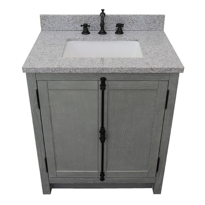 Bellaterra Home Plantation 31" 2-Door Gray Ash Freestanding Vanity Set With Ceramic Undermount Rectangular Sink and Gray Granite Top