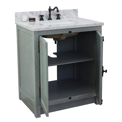 Bellaterra Home Plantation 31" 2-Door Gray Ash Freestanding Vanity Set With Ceramic Undermount Rectangular Sink and White Carrara Marble Top