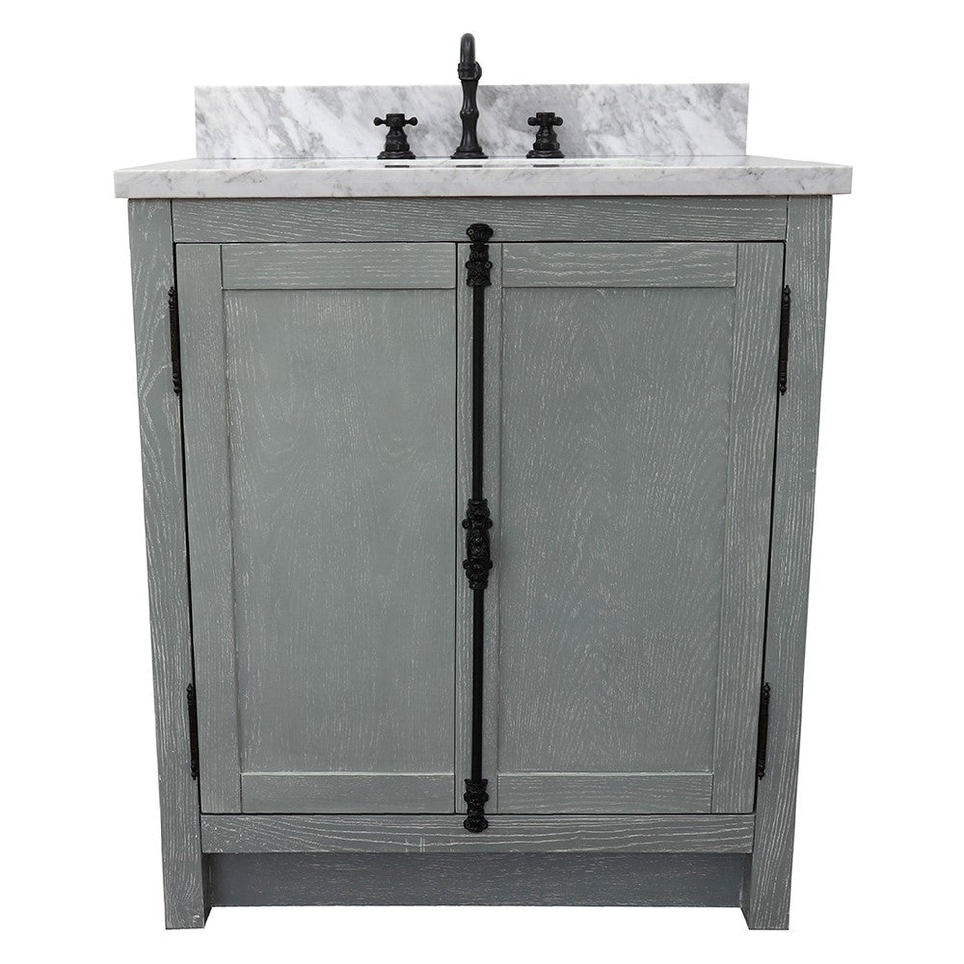 Bellaterra Home Plantation 31" 2-Door Gray Ash Freestanding Vanity Set With Ceramic Undermount Rectangular Sink and White Carrara Marble Top