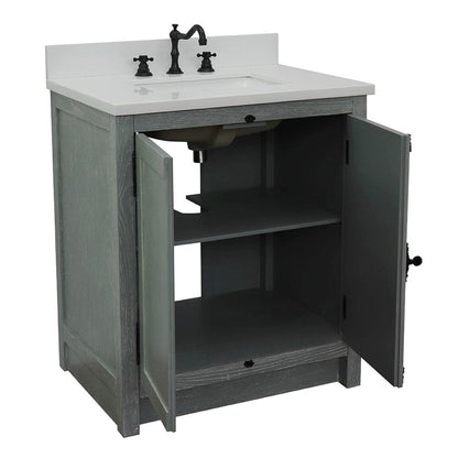 Bellaterra Home Plantation 31" 2-Door Gray Ash Freestanding Vanity Set With Ceramic Undermount Rectangular Sink and White Quartz Top