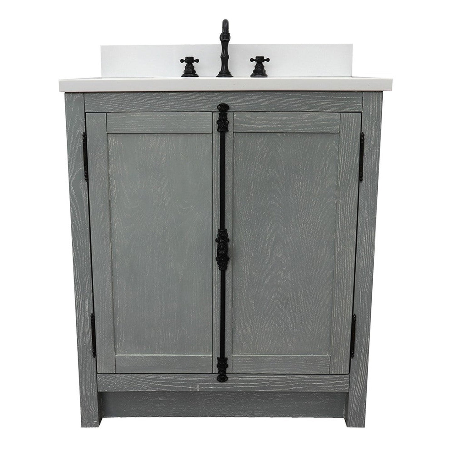 Bellaterra Home Plantation 31" 2-Door Gray Ash Freestanding Vanity Set With Ceramic Undermount Rectangular Sink and White Quartz Top