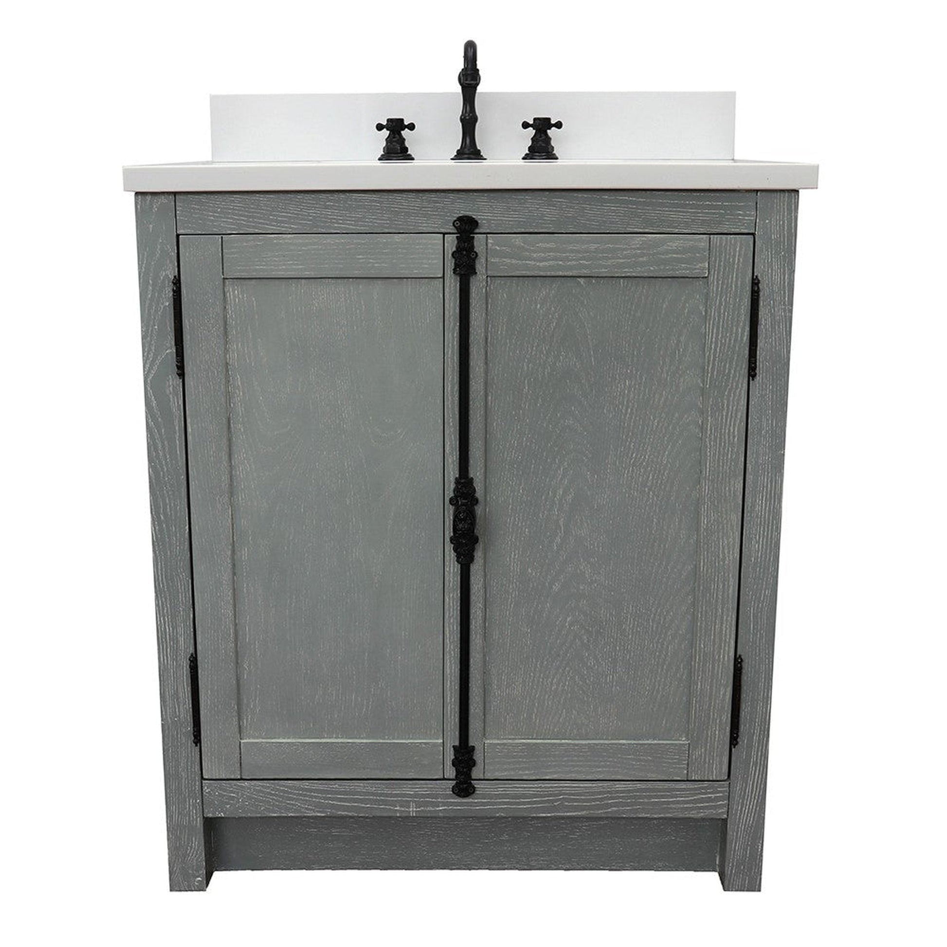 Bellaterra Home Plantation 31" 2-Door Gray Ash Freestanding Vanity Set With Ceramic Undermount Rectangular Sink and White Quartz Top