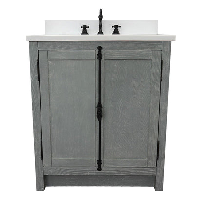 Bellaterra Home Plantation 31" 2-Door Gray Ash Freestanding Vanity Set With Ceramic Undermount Rectangular Sink and White Quartz Top