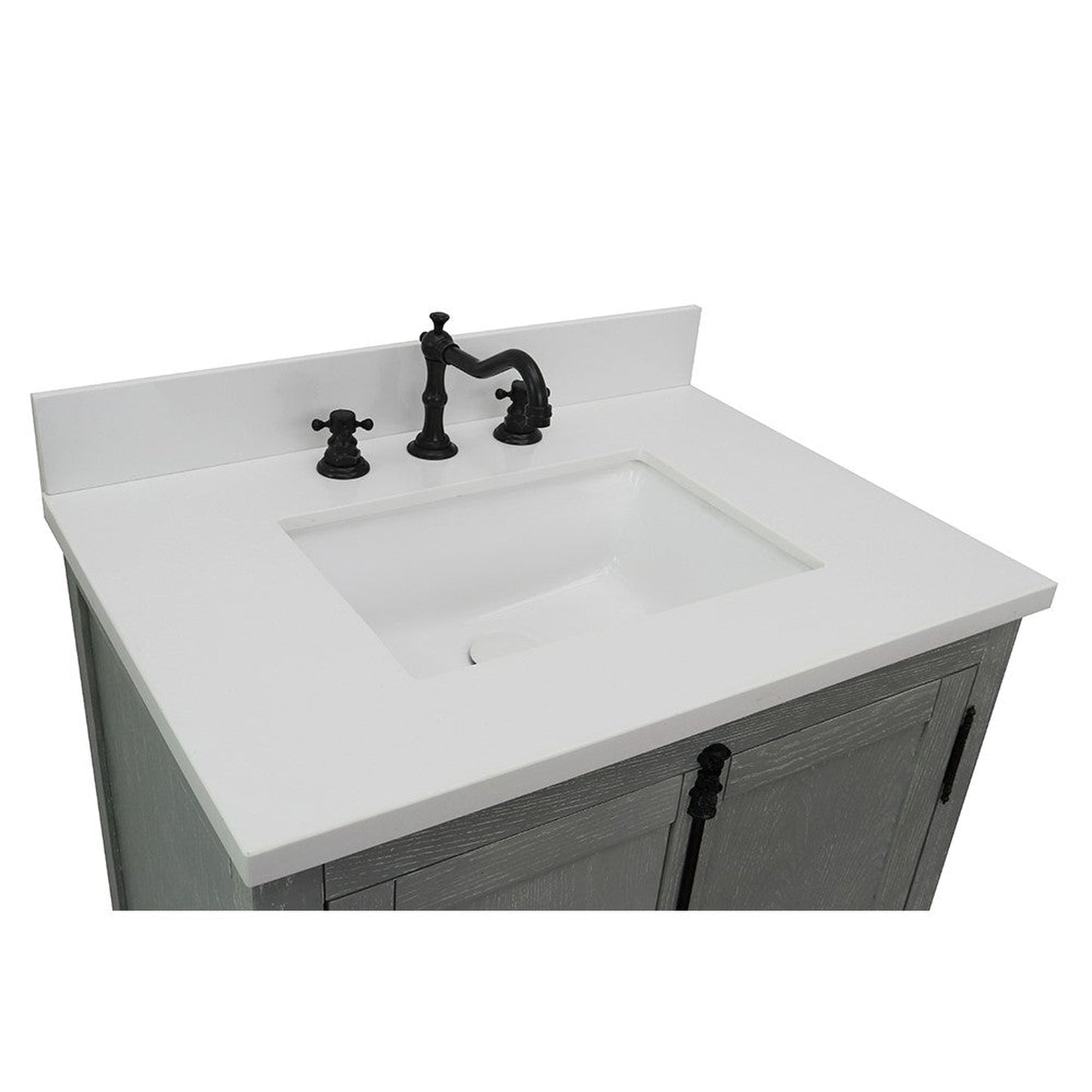 Bellaterra Home Plantation 31" 2-Door Gray Ash Freestanding Vanity Set With Ceramic Undermount Rectangular Sink and White Quartz Top