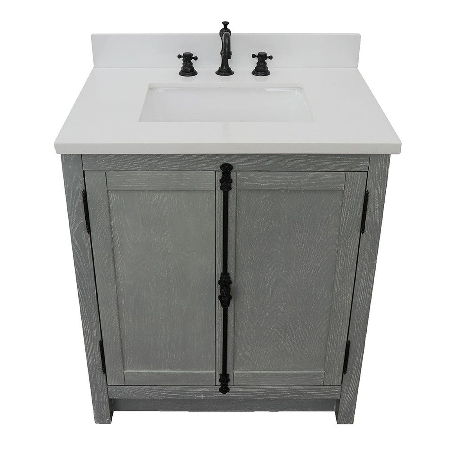 Bellaterra Home Plantation 31" 2-Door Gray Ash Freestanding Vanity Set With Ceramic Undermount Rectangular Sink and White Quartz Top