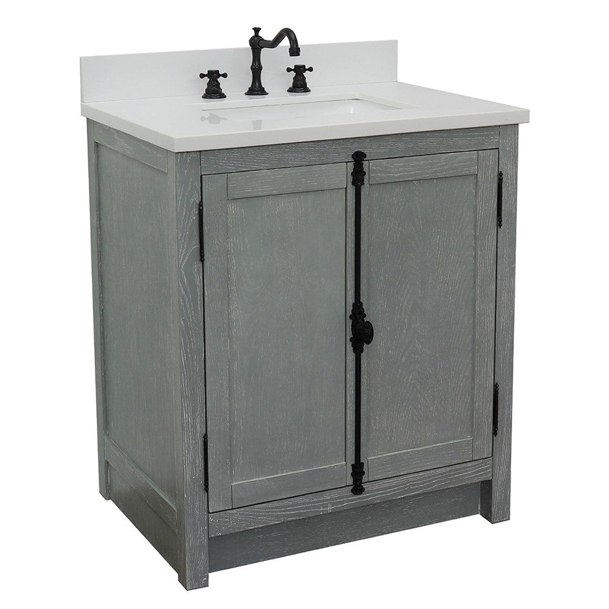 Bellaterra Home Plantation 31" 2-Door Gray Ash Freestanding Vanity Set With Ceramic Undermount Rectangular Sink and White Quartz Top