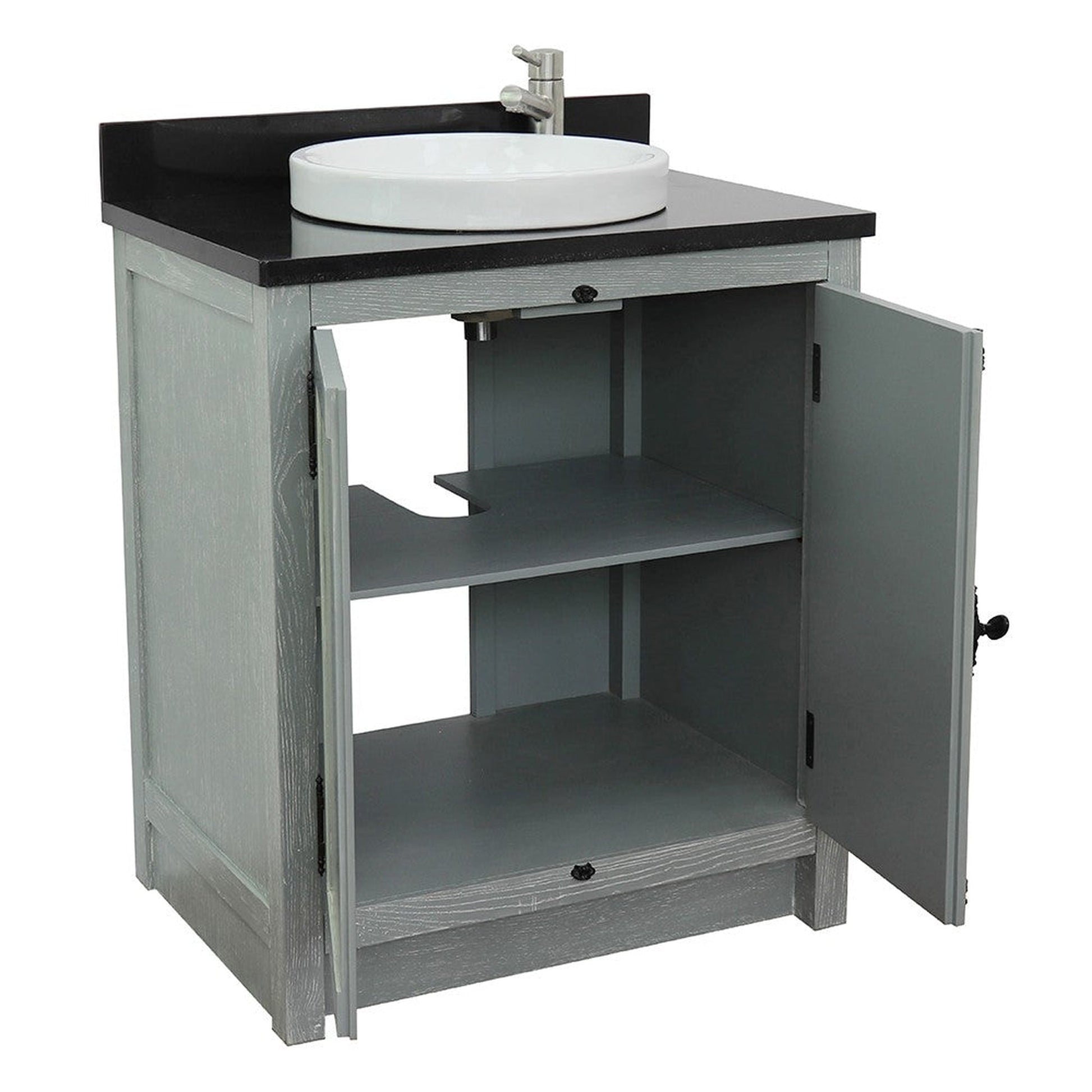 Bellaterra Home Plantation 31" 2-Door Gray Ash Freestanding Vanity Set With Ceramic Vessel Sink and Black Galaxy Top