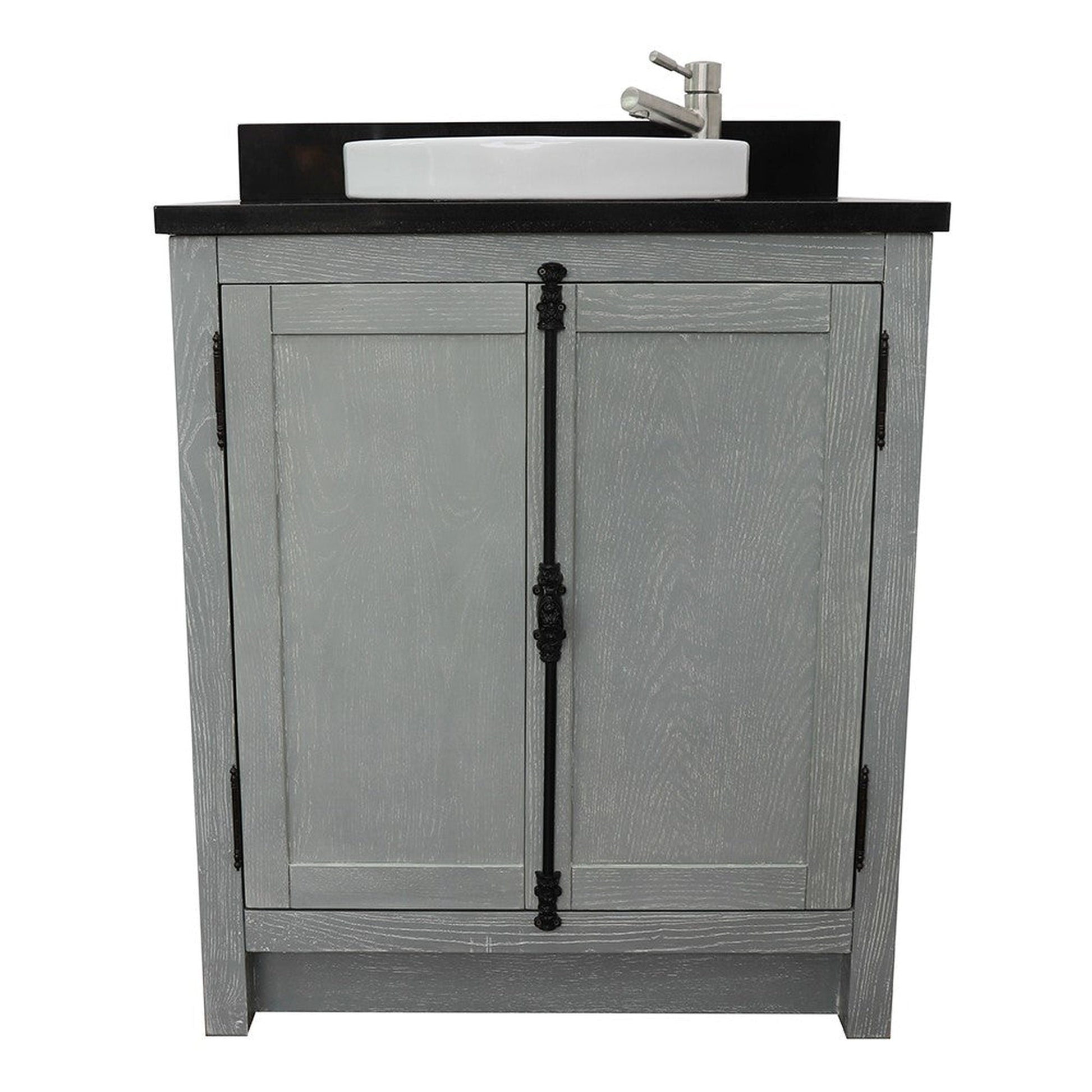 Bellaterra Home Plantation 31" 2-Door Gray Ash Freestanding Vanity Set With Ceramic Vessel Sink and Black Galaxy Top