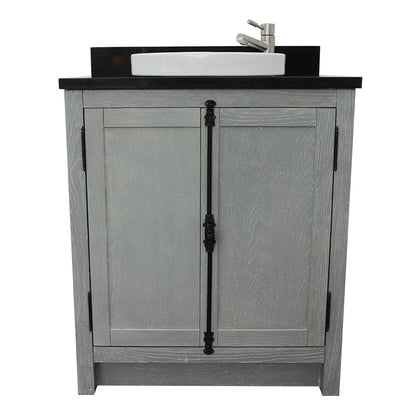 Bellaterra Home Plantation 31" 2-Door Gray Ash Freestanding Vanity Set With Ceramic Vessel Sink and Black Galaxy Top