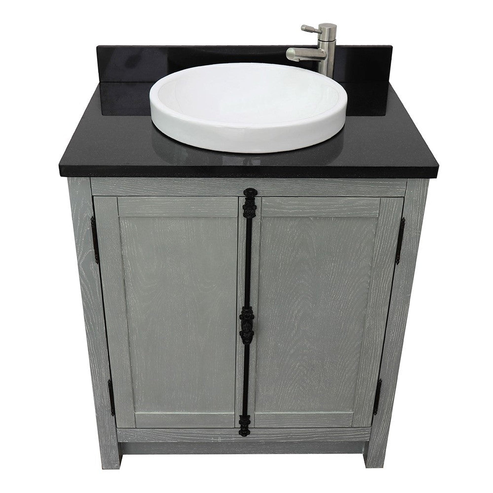 Bellaterra Home Plantation 31" 2-Door Gray Ash Freestanding Vanity Set With Ceramic Vessel Sink and Black Galaxy Top