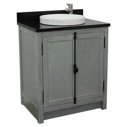 Bellaterra Home Plantation 31" 2-Door Gray Ash Freestanding Vanity Set With Ceramic Vessel Sink and Black Galaxy Top