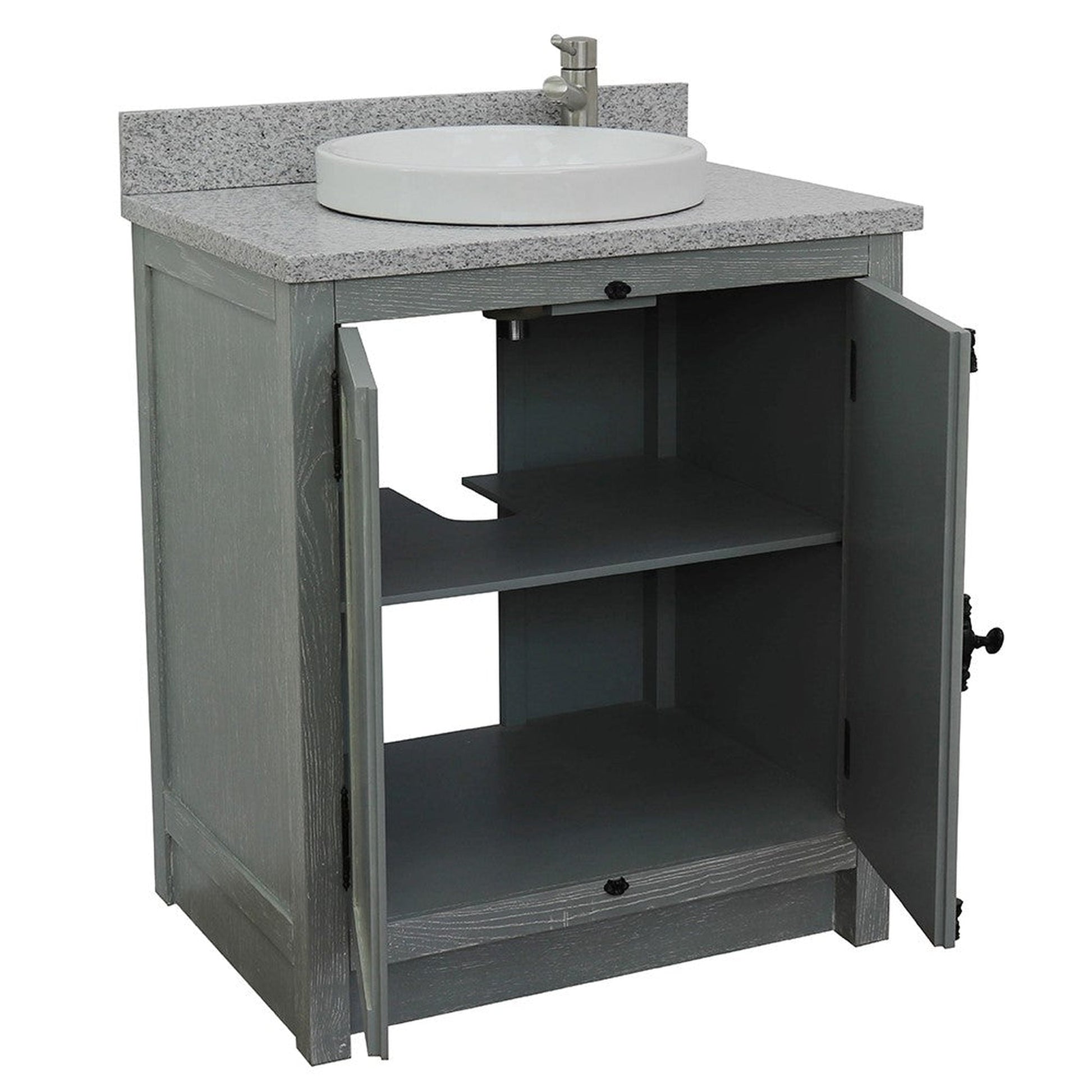 Bellaterra Home Plantation 31" 2-Door Gray Ash Freestanding Vanity Set With Ceramic Vessel Sink and Gray Granite Top