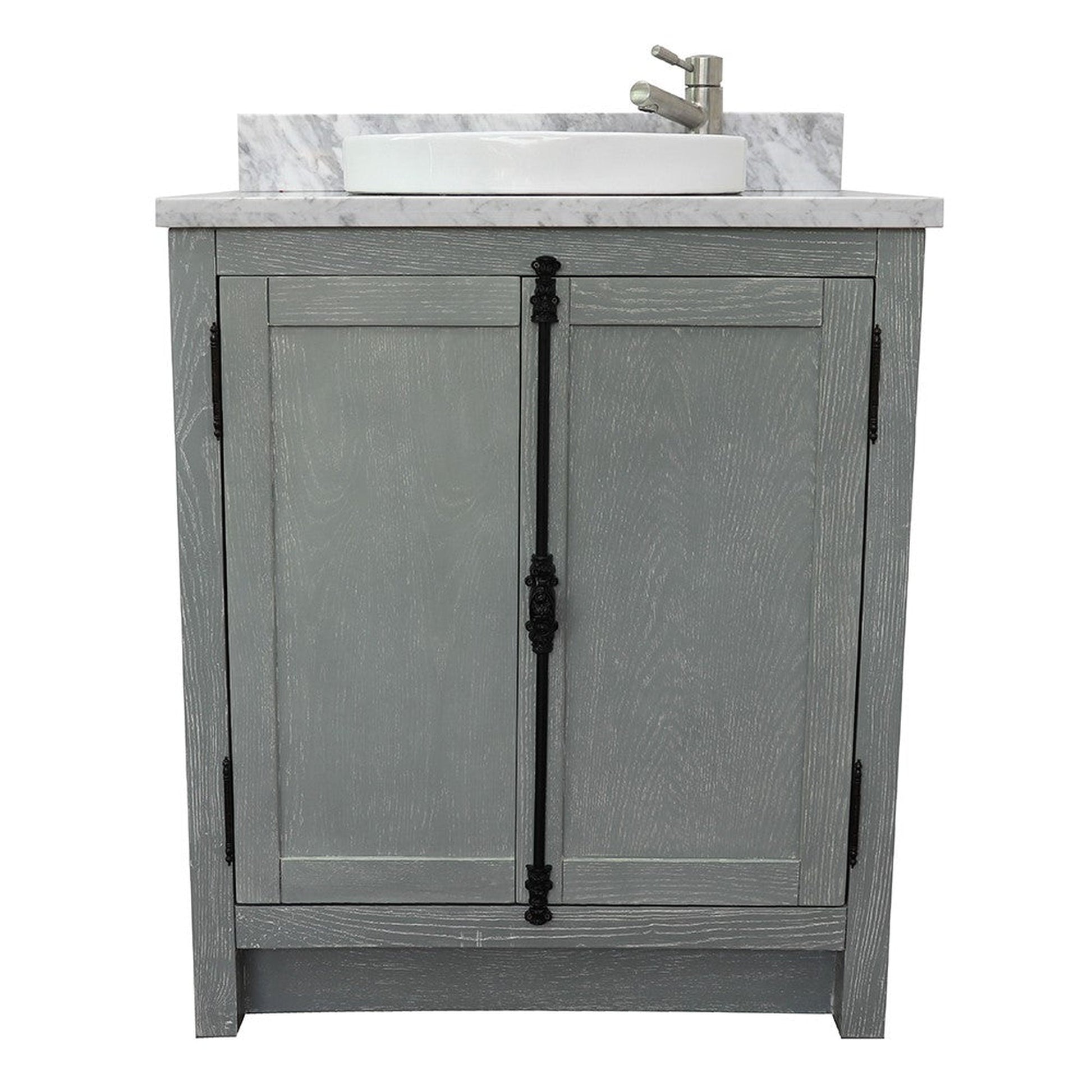 Bellaterra Home Plantation 31" 2-Door Gray Ash Freestanding Vanity Set With Ceramic Vessel Sink and White Carrara Marble Top