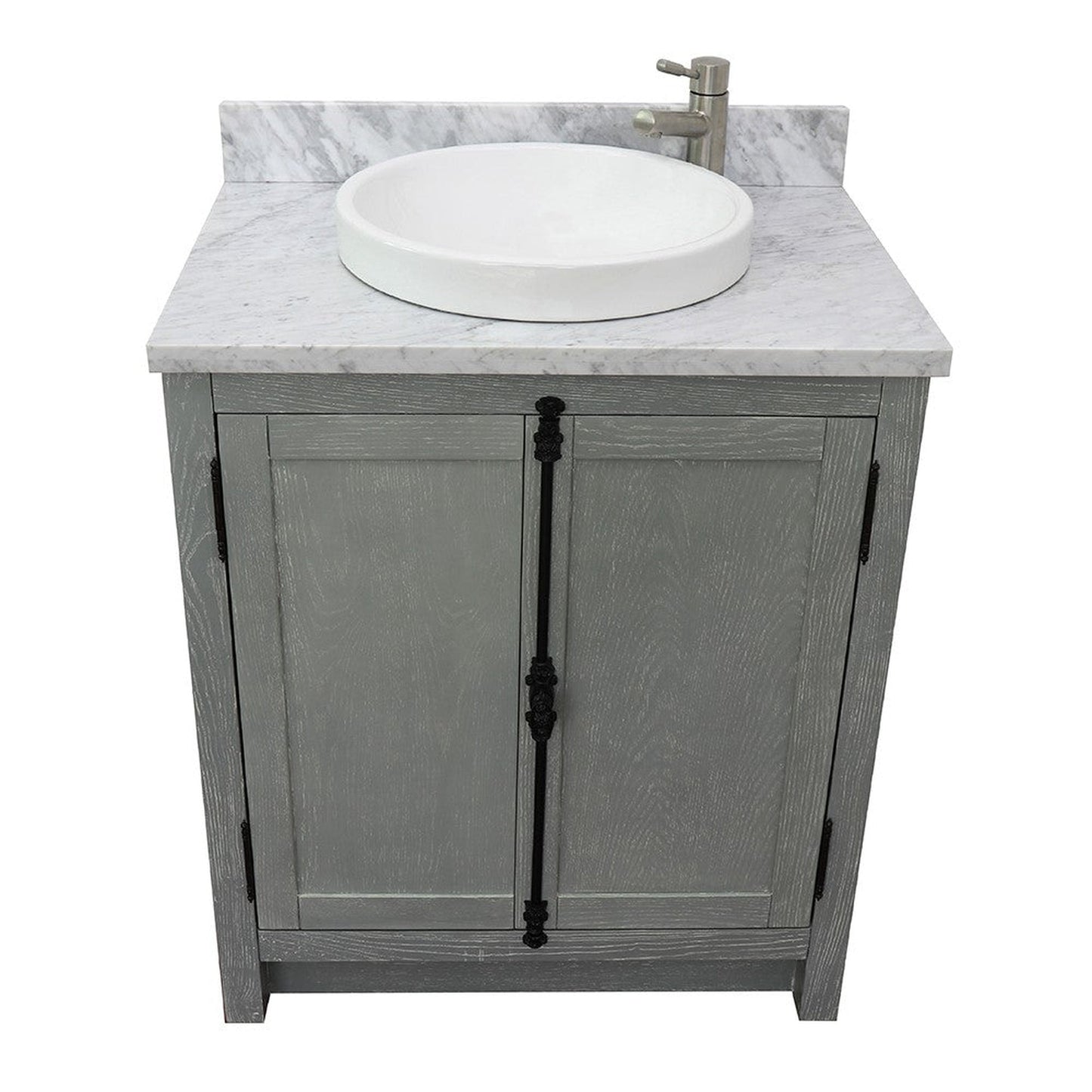 Bellaterra Home Plantation 31" 2-Door Gray Ash Freestanding Vanity Set With Ceramic Vessel Sink and White Carrara Marble Top