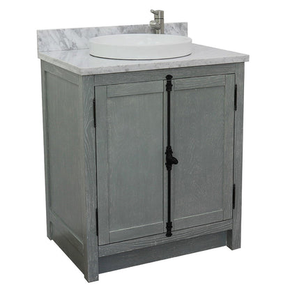 Bellaterra Home Plantation 31" 2-Door Gray Ash Freestanding Vanity Set With Ceramic Vessel Sink and White Carrara Marble Top