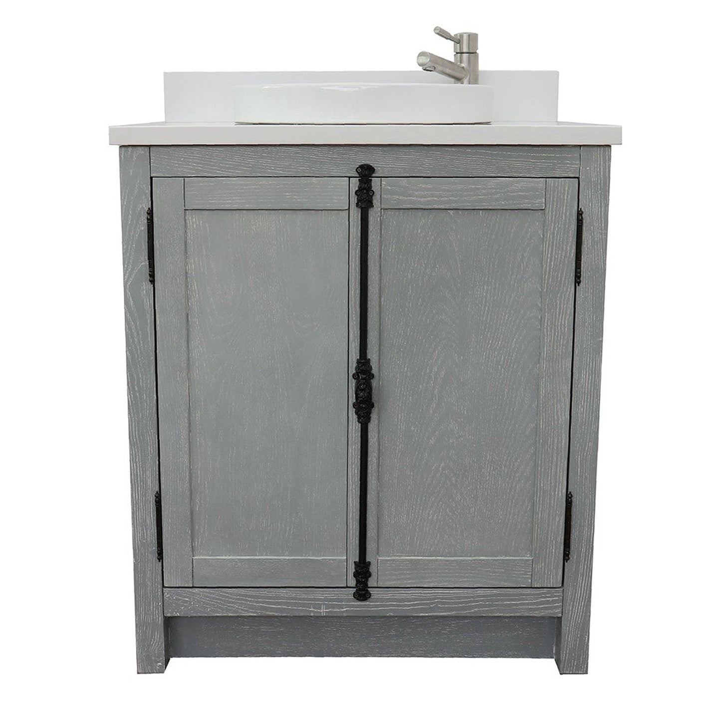 Bellaterra Home Plantation 31" 2-Door Gray Ash Freestanding Vanity Set With Ceramic Vessel Sink and White Quartz Top