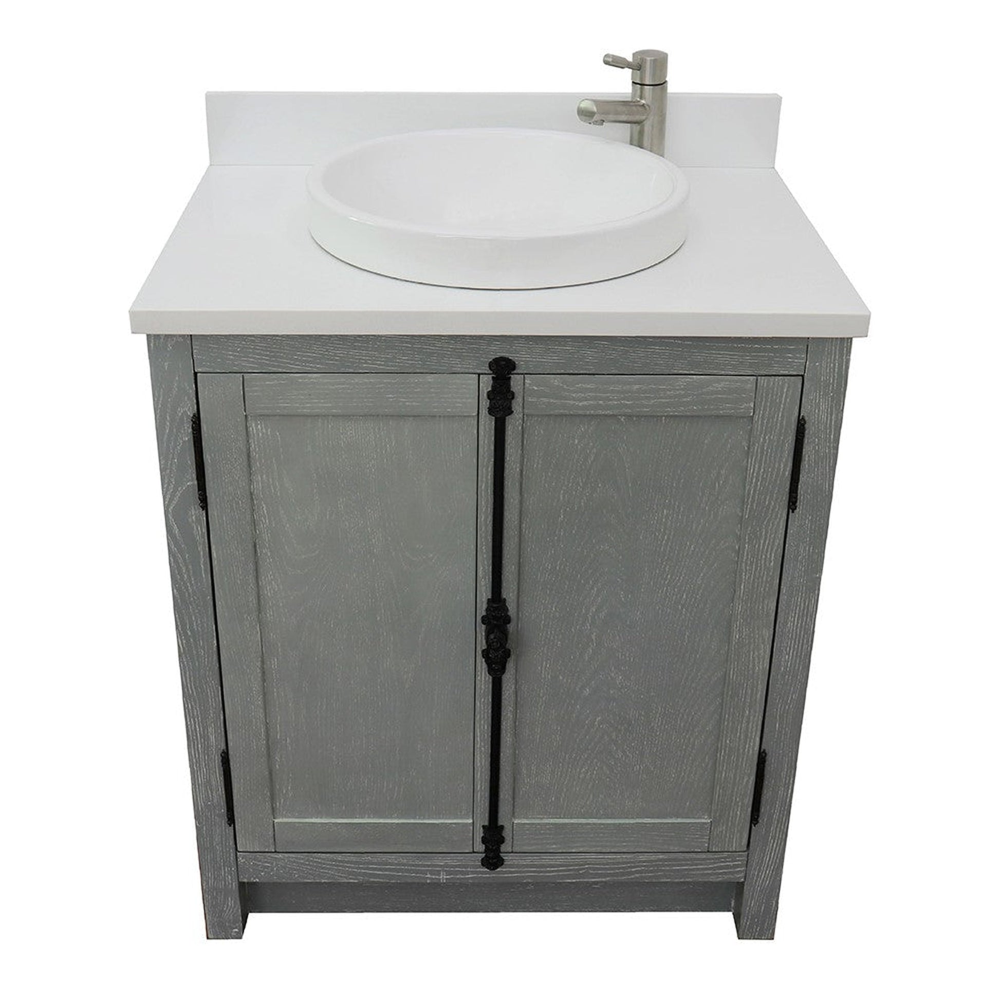 Bellaterra Home Plantation 31" 2-Door Gray Ash Freestanding Vanity Set With Ceramic Vessel Sink and White Quartz Top