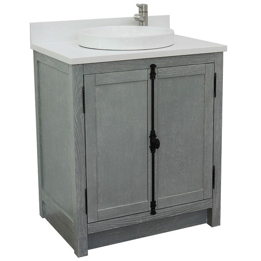 Bellaterra Home Plantation 31" 2-Door Gray Ash Freestanding Vanity Set With Ceramic Vessel Sink and White Quartz Top