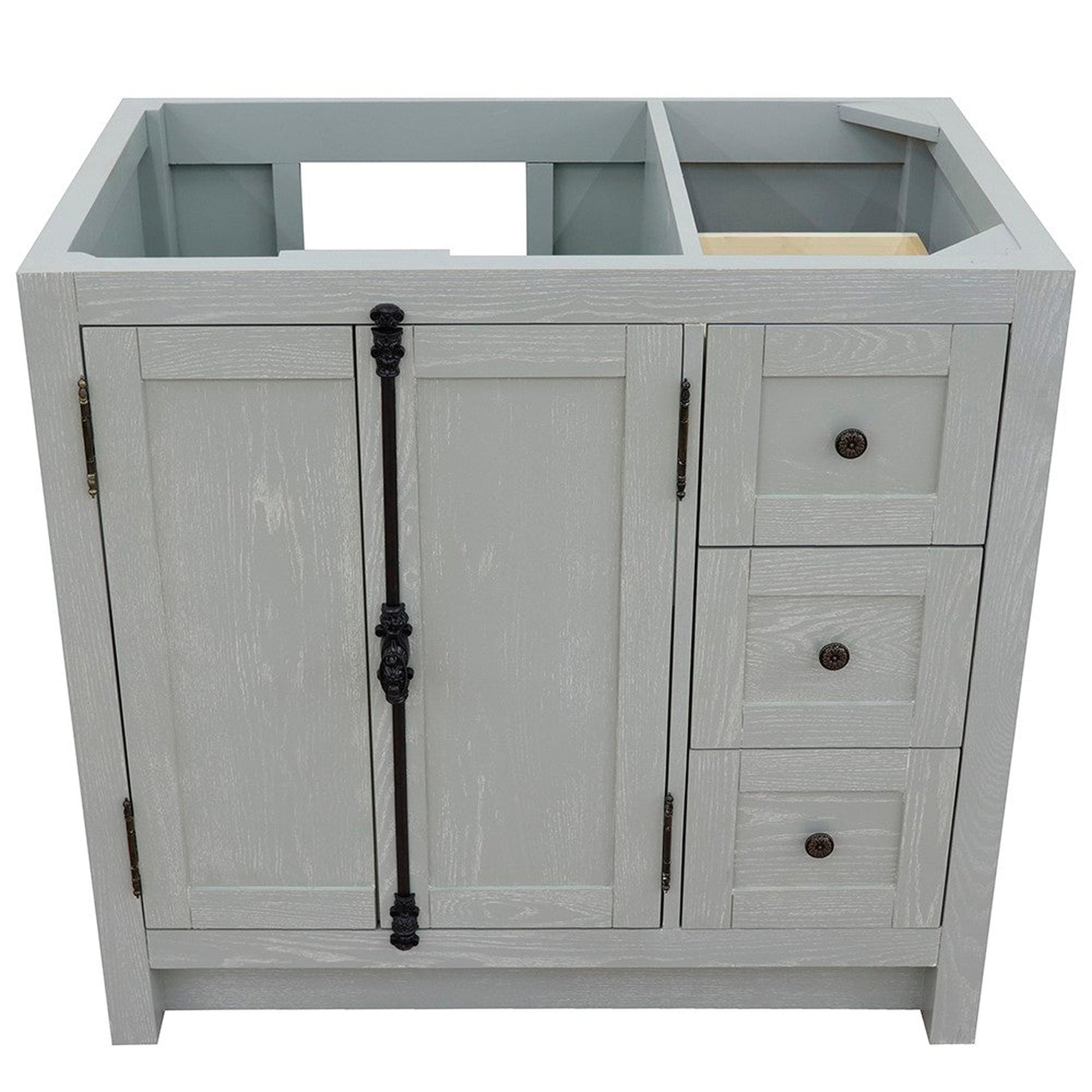 Bellaterra Home Plantation 36" 2-Door 3-Drawer Gray Ash Freestanding Vanity Base With Left Offset