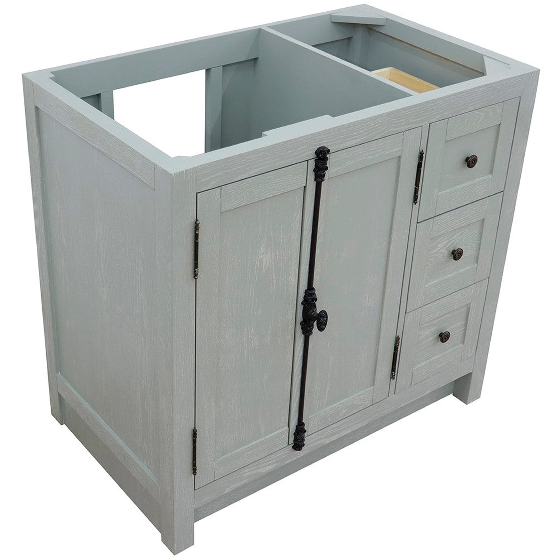 Bellaterra Home Plantation 36" 2-Door 3-Drawer Gray Ash Freestanding Vanity Base With Left Offset