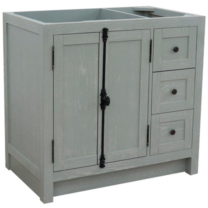 Bellaterra Home Plantation 36" 2-Door 3-Drawer Gray Ash Freestanding Vanity Base With Left Offset