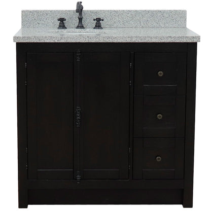 Bellaterra Home Plantation 37" 2-Door 3-Drawer Brown Ash Freestanding Vanity Set With Ceramic Left Offset Undermount Oval Sink and Gray Granite Top