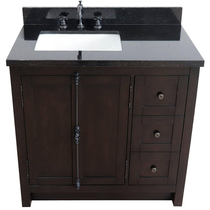 Bellaterra Home Plantation 37" 2-Door 3-Drawer Brown Ash Freestanding Vanity Set With Ceramic Left Offset Undermount Rectangular Sink and Black Galaxy Top